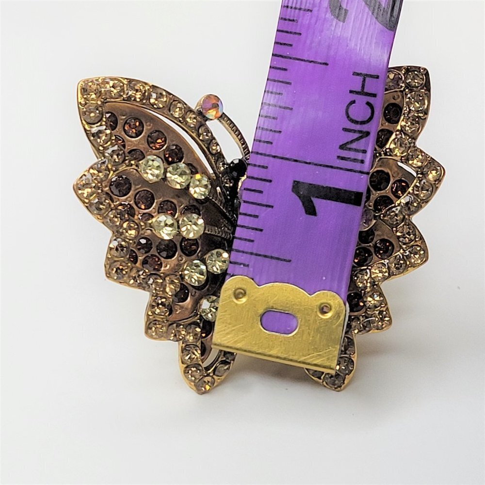 VINTAGE Gold Rhinestone Butterfly Stretch Ring - Picture 9 of 14